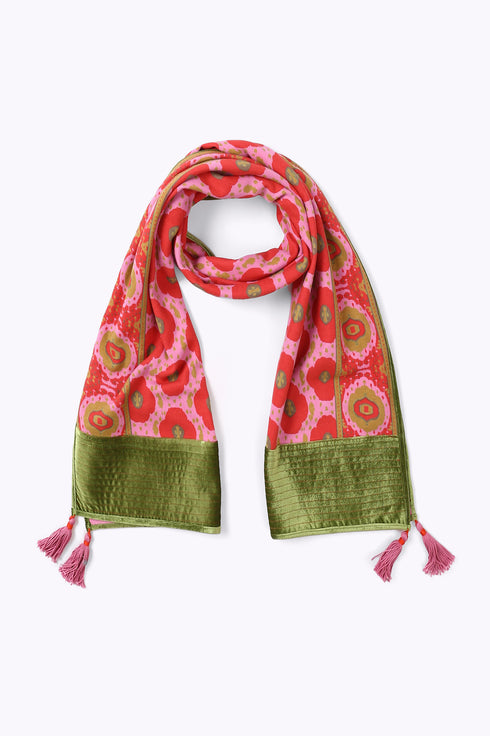 Shawl in printed faux cashmere cotton blend with tassels
